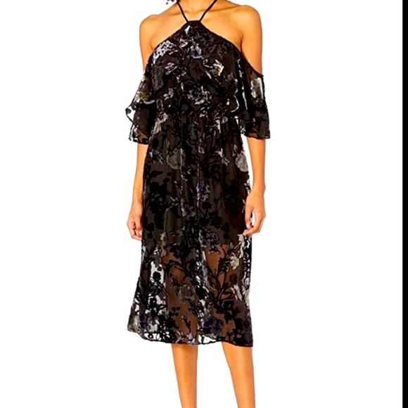 NWT ABS Collection Black Sheer with Velvet Embossed Floral Dress - Picture 1 of 14
